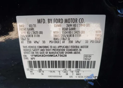 2021 Ford Explorer Xlt z USA, uszkodzony, nr VIN 1FMSK8DH9MGA75628
